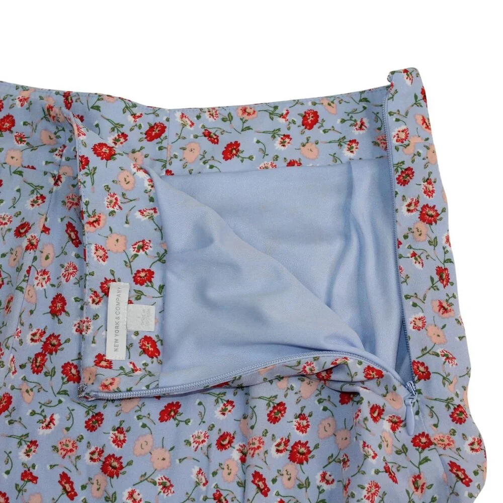 New York & Company Womens Large Red Blue Floral Hi-Lo Hem Ruffled Layers Skirt - Picture 5 of 10